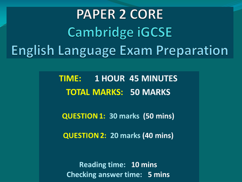  Cambridge iGCSE English First Language Examination Core