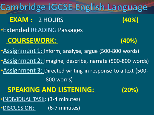 Outline Cambridge iGCSE First Lang + AQA iGCSE Lit | Teaching Resources