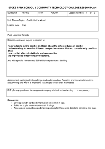Year 8 Conflict unit of work