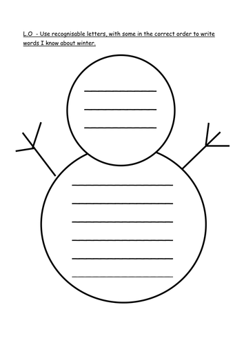 snowman themed winter words worksheet