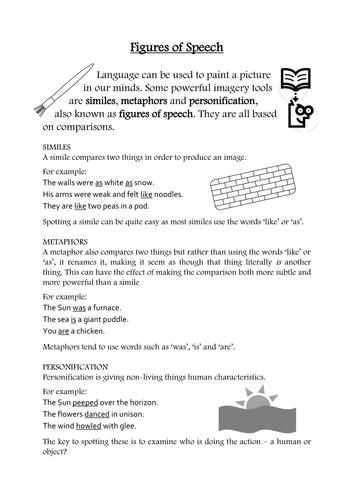 Similes, metaphors and personification information sheet