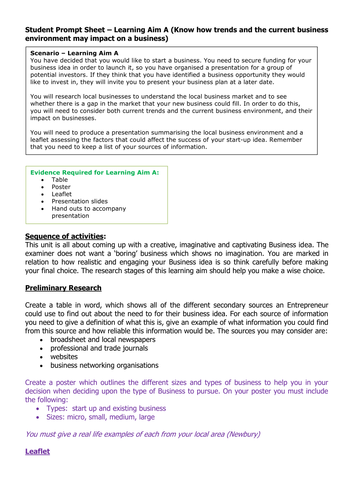 Btec Level 2 Business NQF - Unit 1 Tasksheets