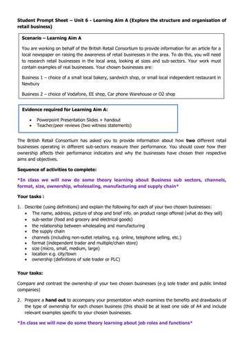 Btec Level 2 Business NQF - Unit 6 Tasksheets