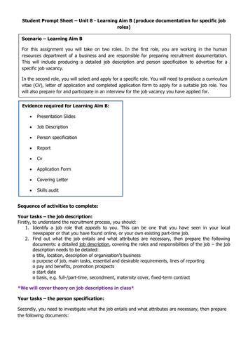 Btec Level 2 Business NQF - Unit 8 Student Tasksheets