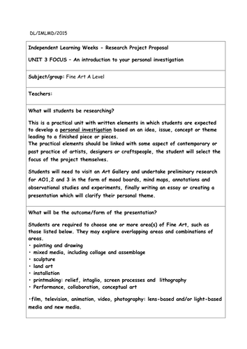 Y12 preparatory research project for unit 3 Art and design