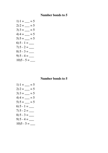 Number bonds to 5 and 10 | Teaching Resources