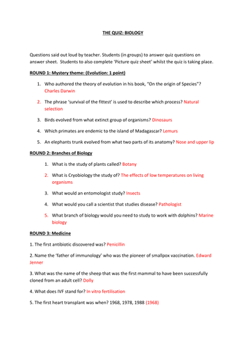 End of Year Biology Quiz 2