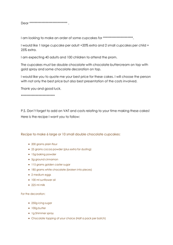 Functional skills project - cupcakes ratio and proportion plus real life maths - GCSE level