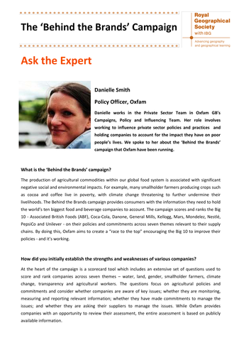 Ask the Expert Interview on The 'Behind the Brands' Campaign 