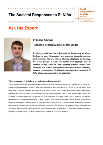 Ask the Expert Interview on The Societal Responses to El Niño