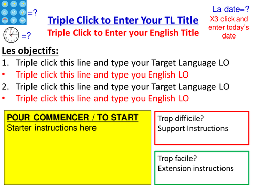 Objectives Template Slide Time Saver MFL Date Weather Time Embedded Animations