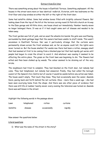 Comprehension activity worksheet