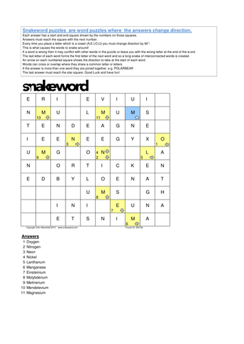 Snakeword - Chemical Elements Puzzle