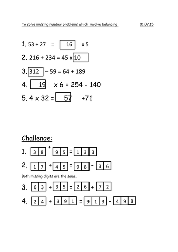 Year 3 Balancing calculations