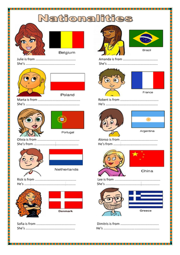 english pdf worksheets for kindergarten Nationalities. Resources Tes  by Teaching englishbee