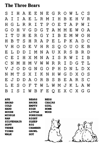 The Three Bears Word Search