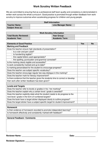 Staff Work Scrutiny Template - Written Feedback