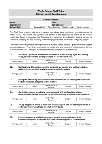 Staff Voice Questionnaire - Literacy Audit by RJS2013 