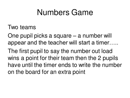 Numbers 1-100 game