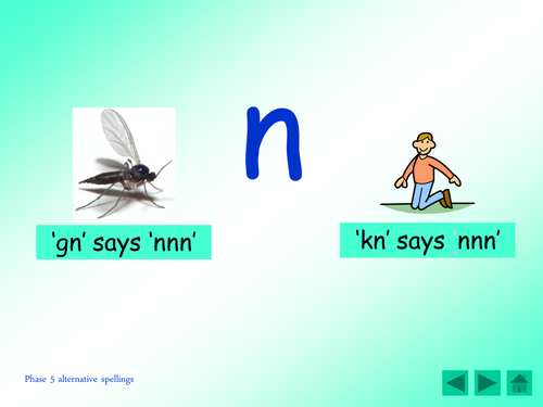 Phase 5: alternative spellings for 'n' [gnat, knitting]. Table cards, revision grid, and ppt.