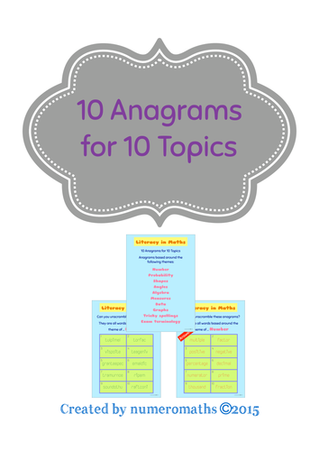 10 Anagrams for 10 Maths Topics