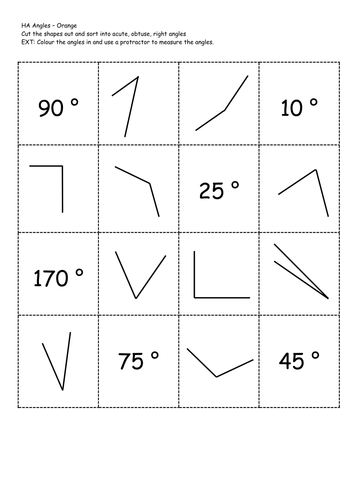 Differentiated angles - Identifying, sorting, ordering and measuring