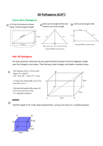 3D Pythagoras PPT and Worksheet by Karina_VH - Teaching Resources - Tes