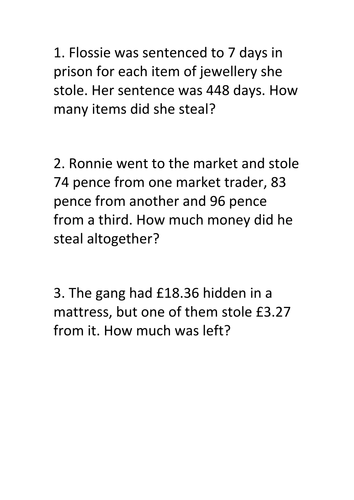 Fagin's Gang Maths Problems