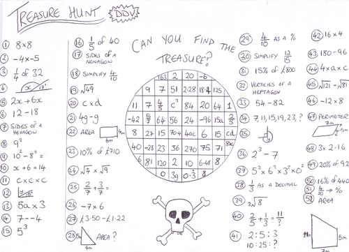 Mixed Bag Maths Treasure Hunt Worksheet DDV