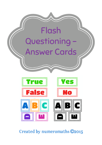 Whole Class Questioning - Answer Cards (Various)