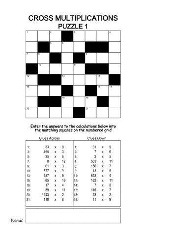 CROSS MULTIPLICATIONS PUZZLES