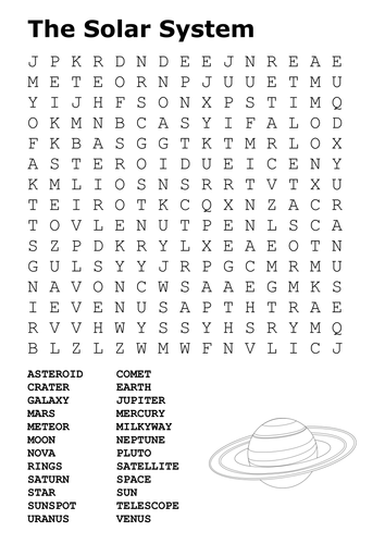 solar system science word search