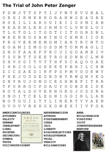The Trial of John Peter Zenger Word Search 