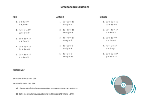 Simultaneous Equations By Elimination Worksheets Teaching Resources