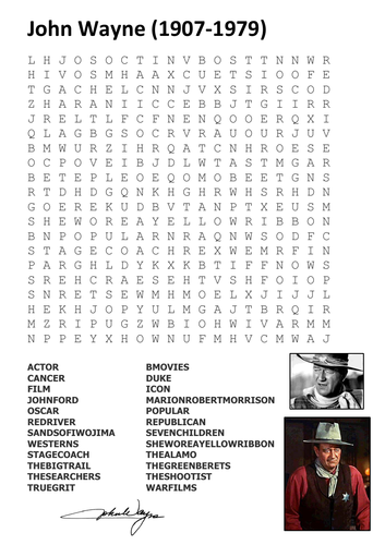 John Wayne Word Search Teaching Resources