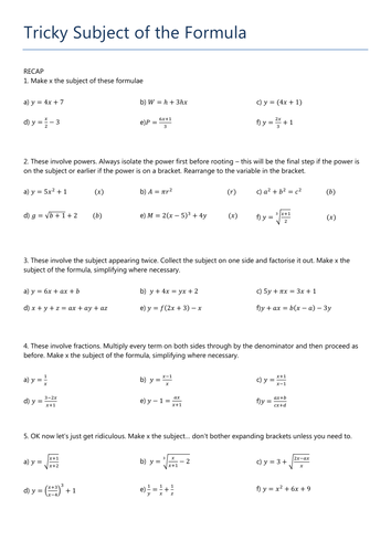 Tricky Subject of the formula | Teaching Resources
