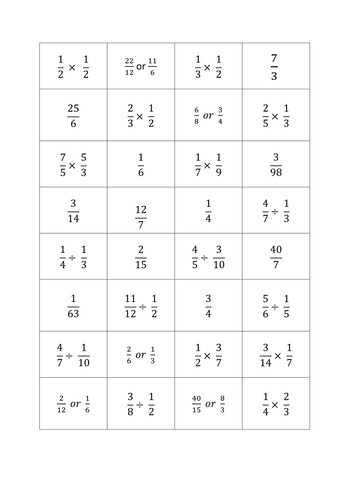 Multiplying and Dividing Fractions Match Up | Teaching Resources