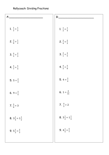 Dividing Fractions Rallycoach 