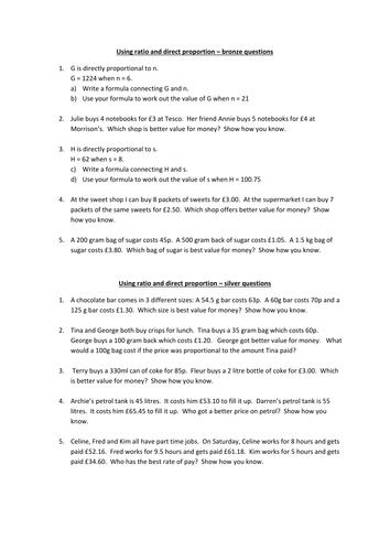 Ratio and direct proportion differentiated questions