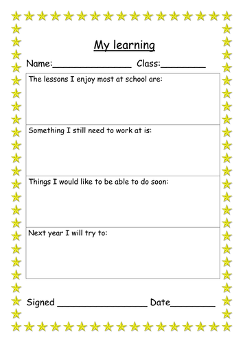 End Of Year Self Evaluation Teaching Resources