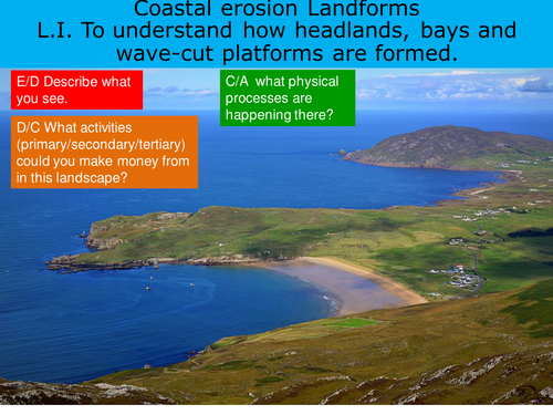 bays and headlands and wave cut platforms