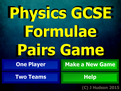 Physics Formulae GCSE IWB Matching Pairs Game
