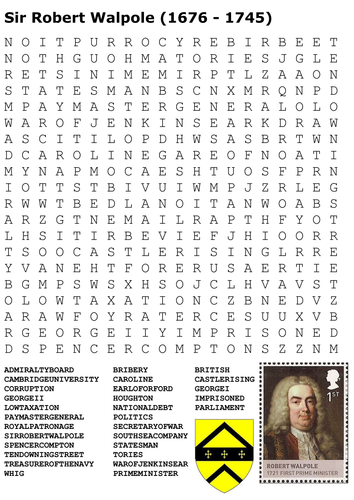 Sir Robert Walpole Word Search