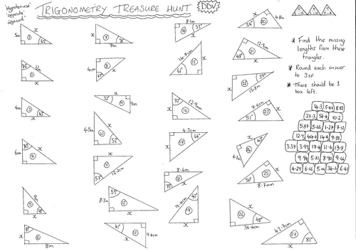 Trigonometry Treasure Hunt Finding Missing Sides By Dandavies8 
