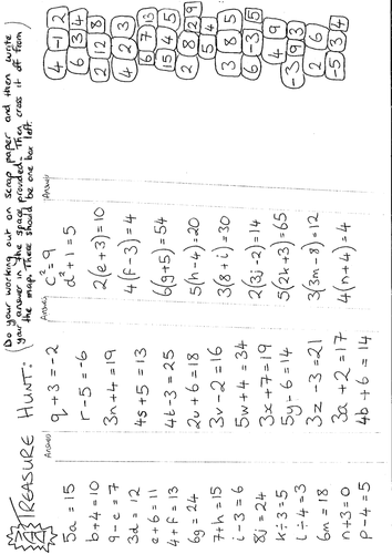 Solving Equations Treasure Hunt