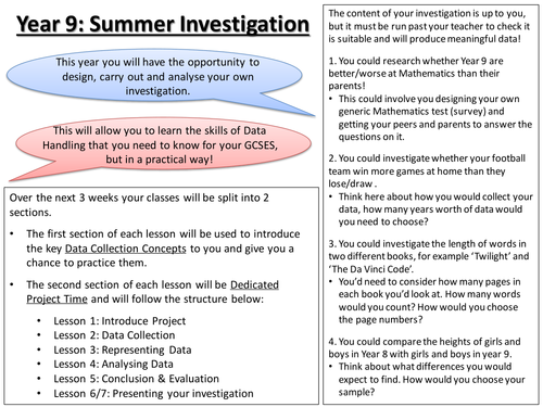 KS3 / KS4 Data Collection Summer Investigation