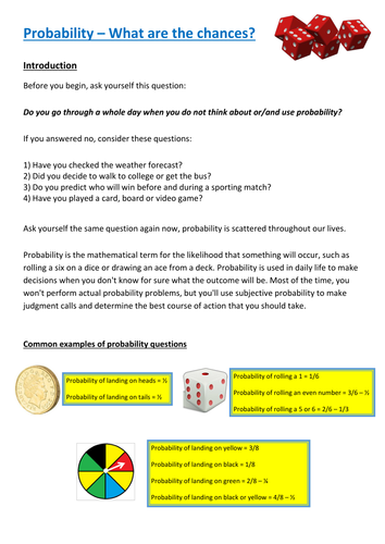 Functional Maths Activity (L1 - L2) - Probability (and GCSE)