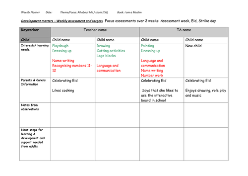 Reception Weekly plan