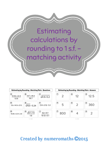 Estimating by rounding (1 significant figure) - Matching activity