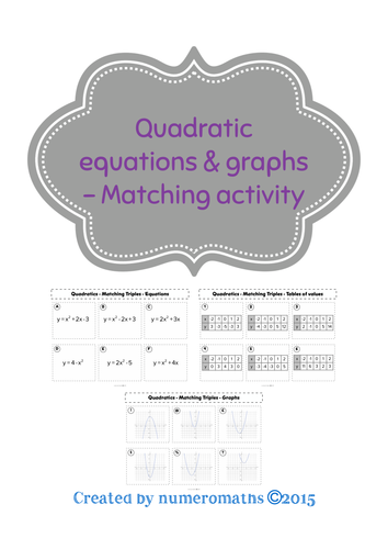 Quadratic equations & graphs - Matching activity